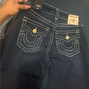 True Religion Women's Dark Blue Stitch Detail Jeans